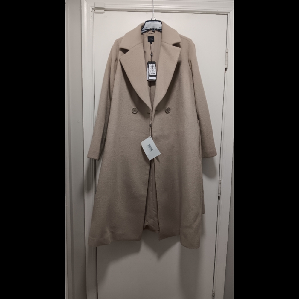 A|X Armani Exchange Women's Soft Mixed Wool Cashmere Double Breasted Belted Coat